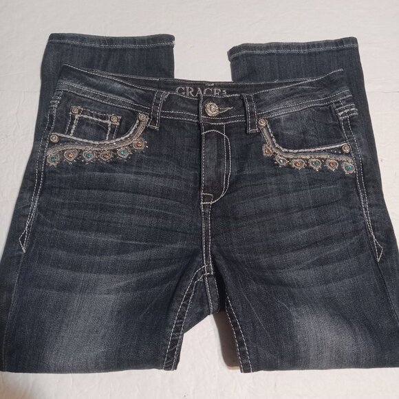 Grace in LA Women's Embellished Capri Jeans 27 - Picture 2 of 8